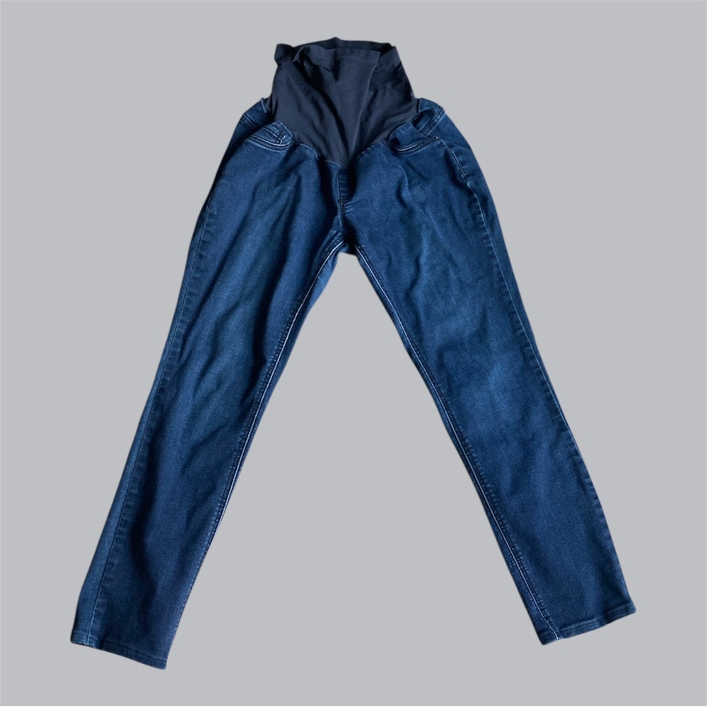 Indigo Blue Dark Wash Full Panel Skinny Maternity Jeans Large EUC